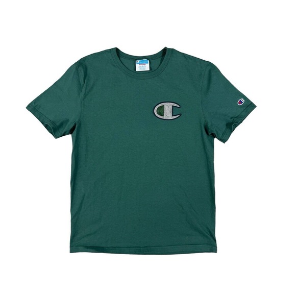 Champion Green Crew‎ Neck Short Sleeve T-shirt Sz M C Logo - Picture 1 of 6